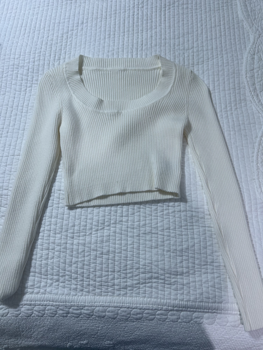 American Eagle Outfitters Ribbed Long-Sleeve White Crop Top